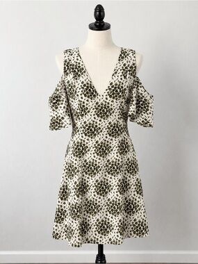 Banana Republic Olive & White Floral Cold-Shoulder A-Line Dress